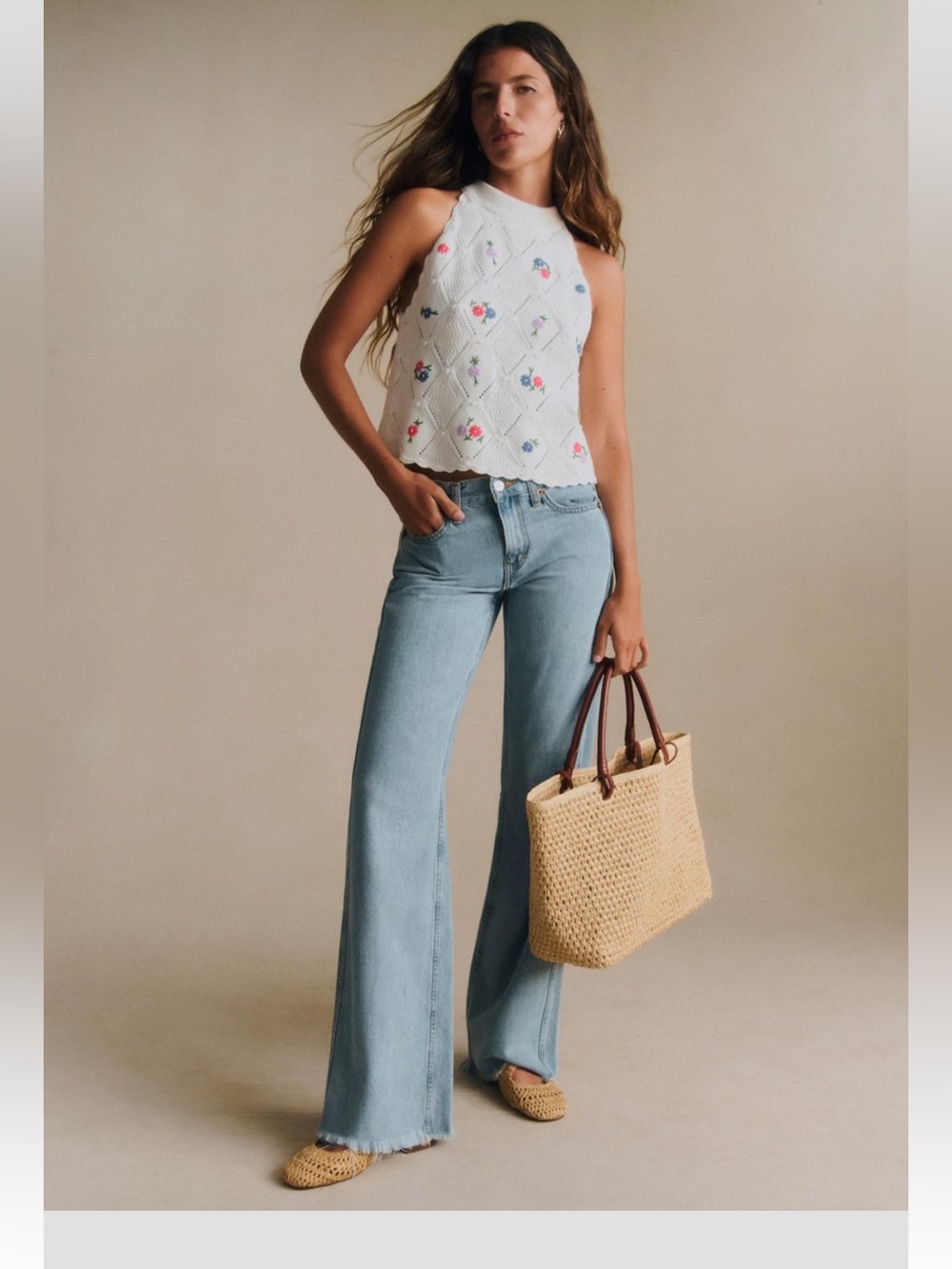 Sezane White Embroidered Knit Lovina Top Size XS